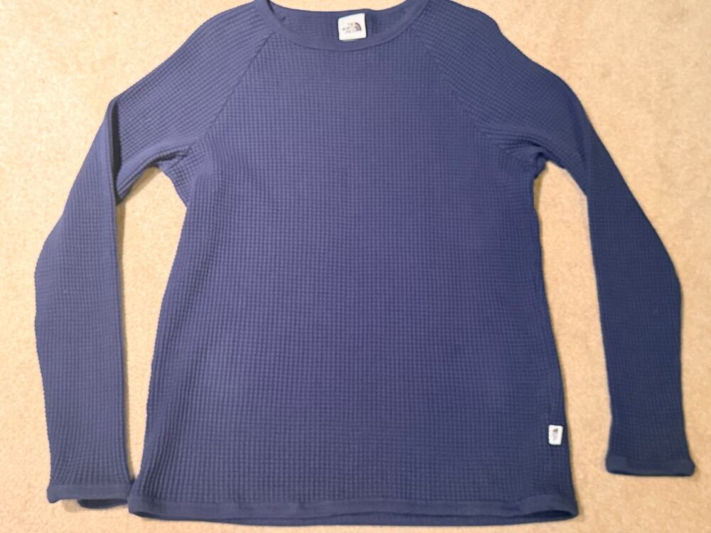 The North Face Waffle Knit Long Sleeve Shirt Mens Large Blue Thermal Cotton